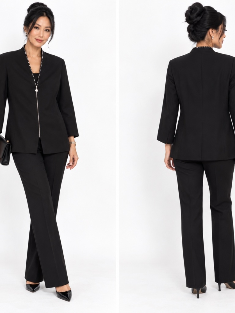 ESCADA Black Embellished Jacket Sz 44 Jeweled Trim Crystal Zipper Luxury - Picture 3 of 4